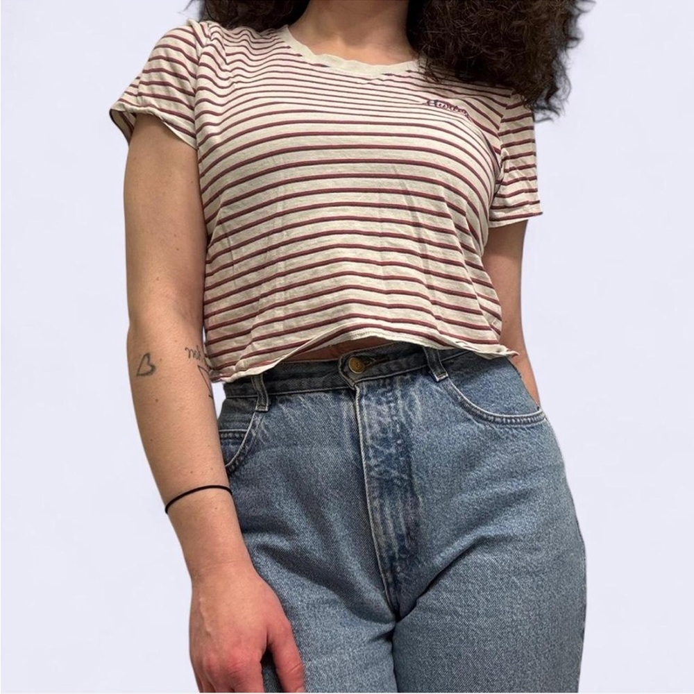 Hurley Cream & Navy Striped Script Logo Crop Top